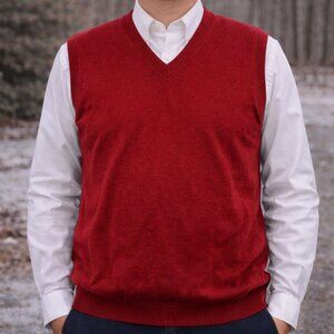 Joseph Abboud Merino Wool Sweater Vest Red XL V Neck Lightweight Mens Classic